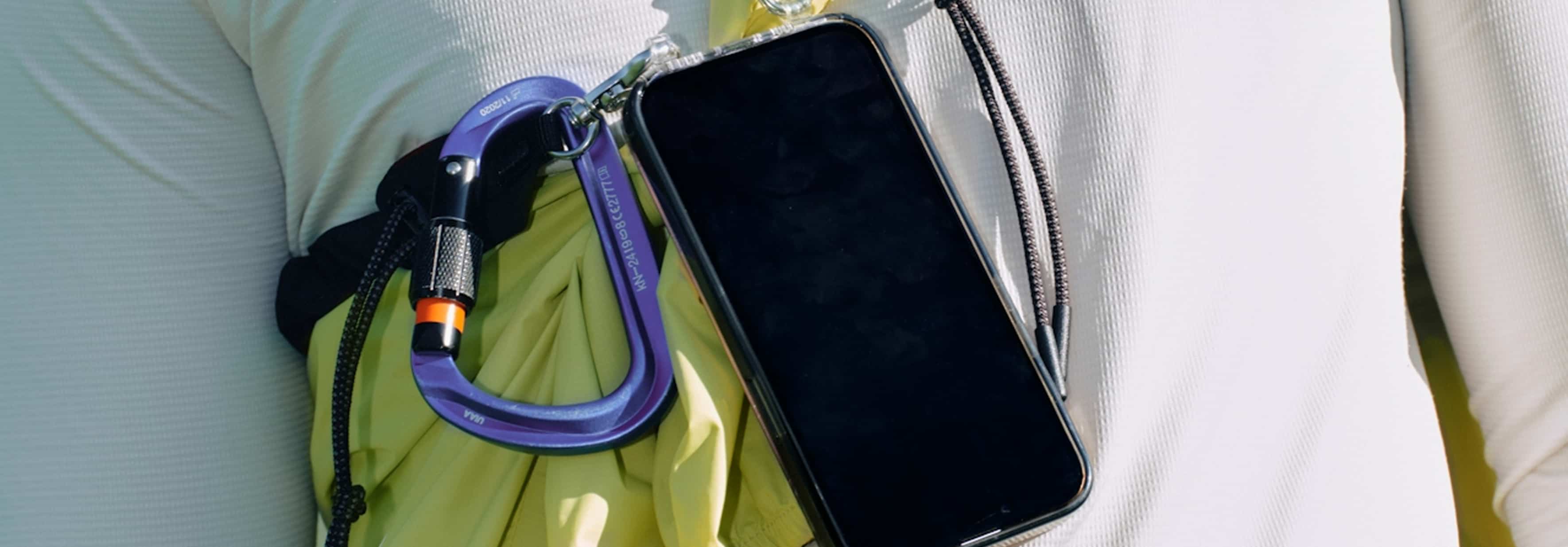 Phone with carabiner